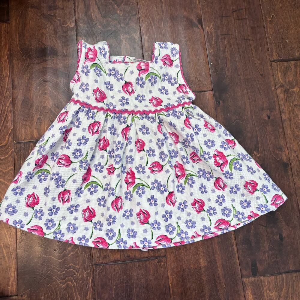 Vintage Small Steps Girls 2T Dress Floral Short Sleeve Summer Square Neck